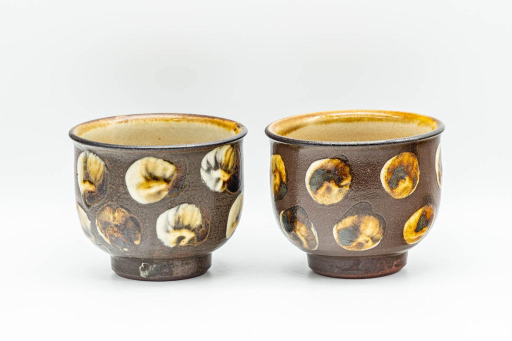Japanese Teacups - Pair of Brown and Beige Spotted Yunomi - 150ml