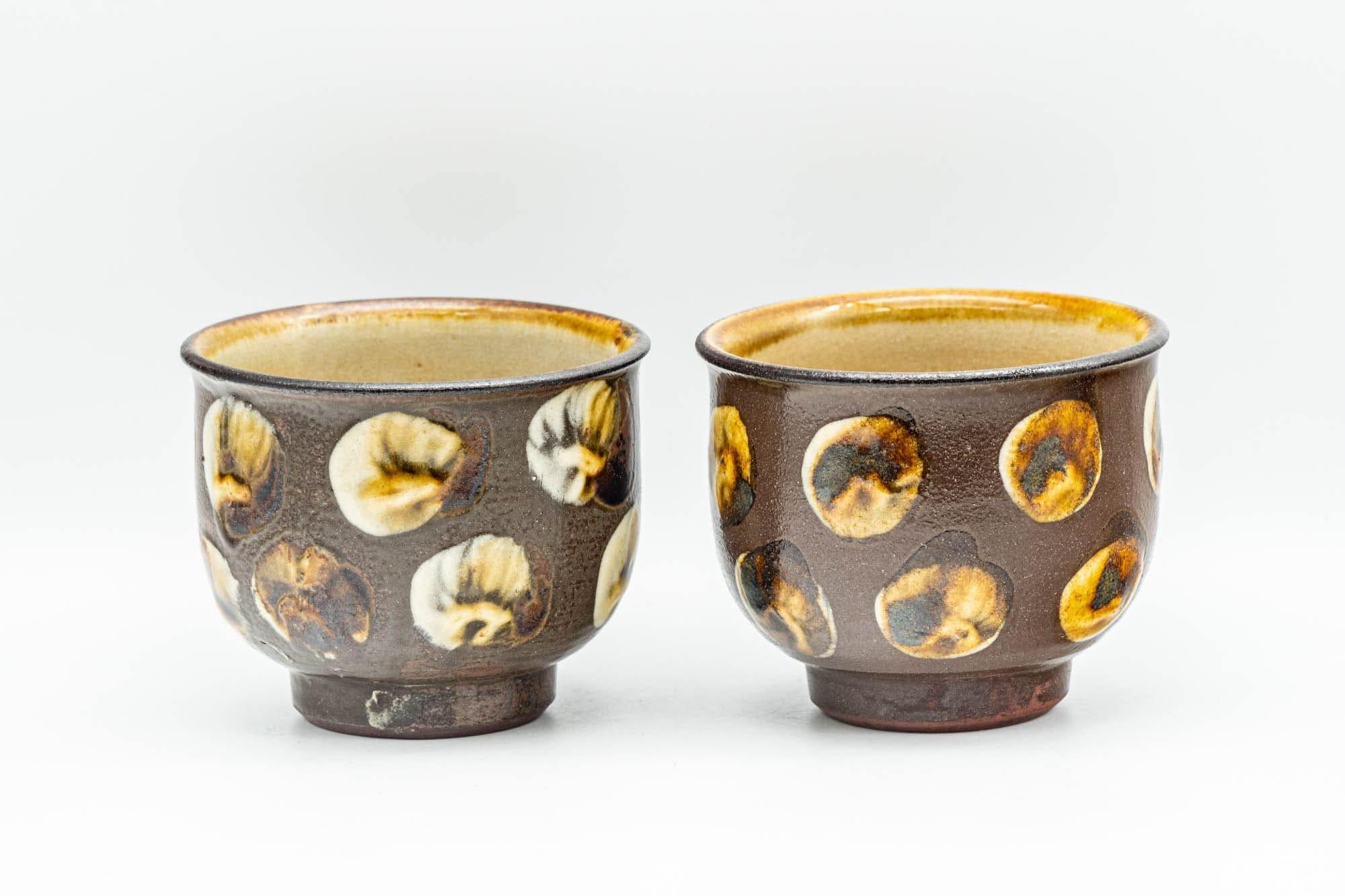 Japanese Teacups - Pair of Brown and Beige Spotted Yunomi - 150ml