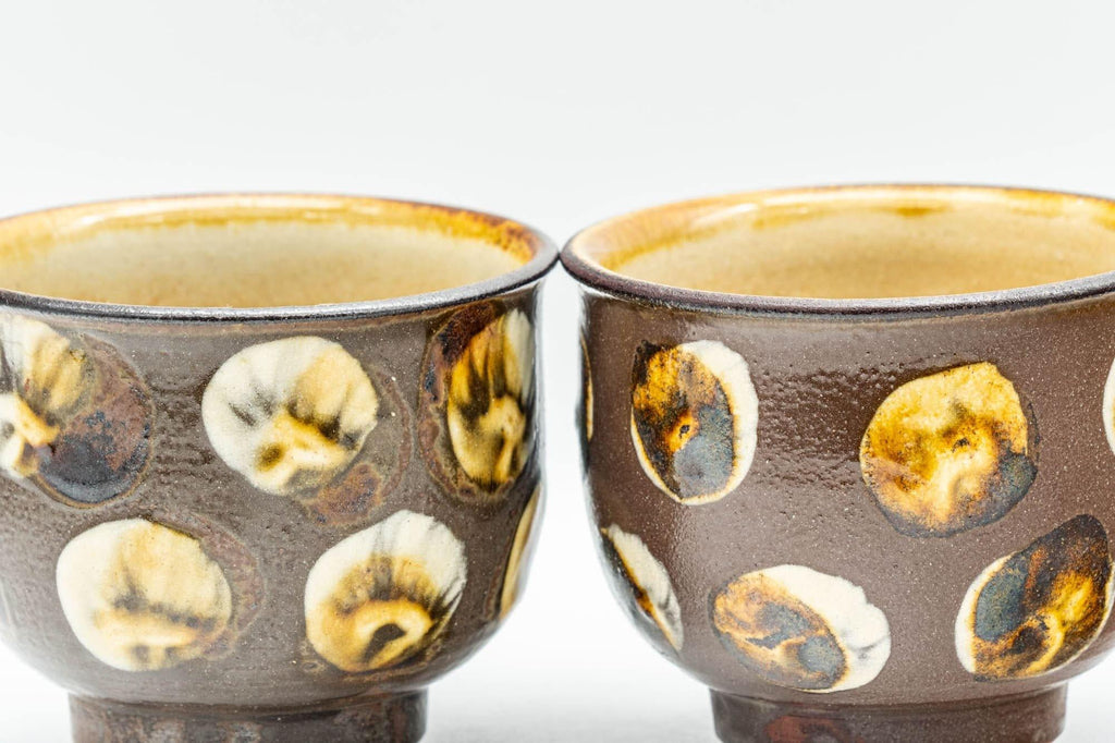 Japanese Teacups - Pair of Brown and Beige Spotted Yunomi - 150ml