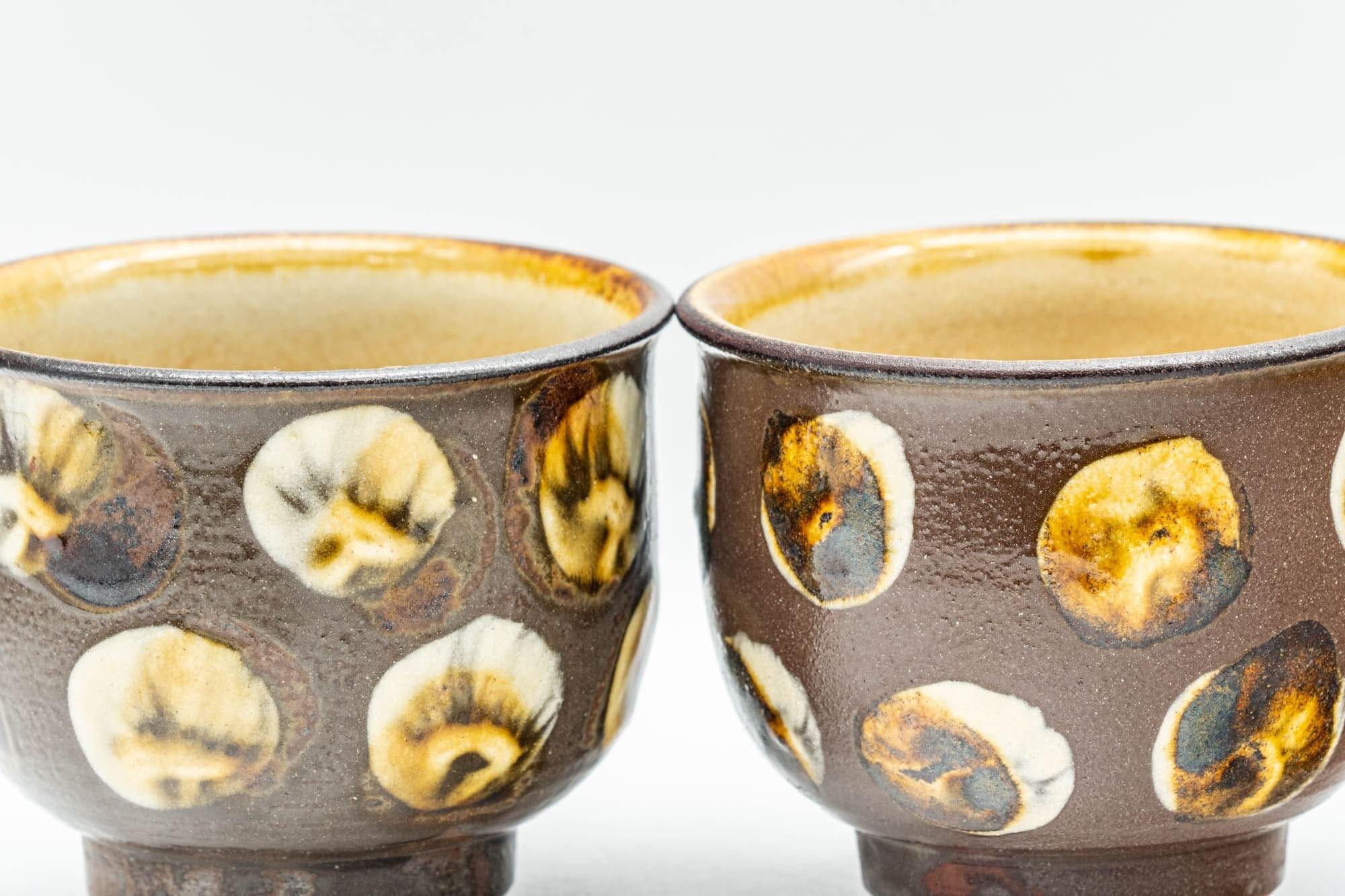 Japanese Teacups - Pair of Brown and Beige Spotted Yunomi - 150ml
