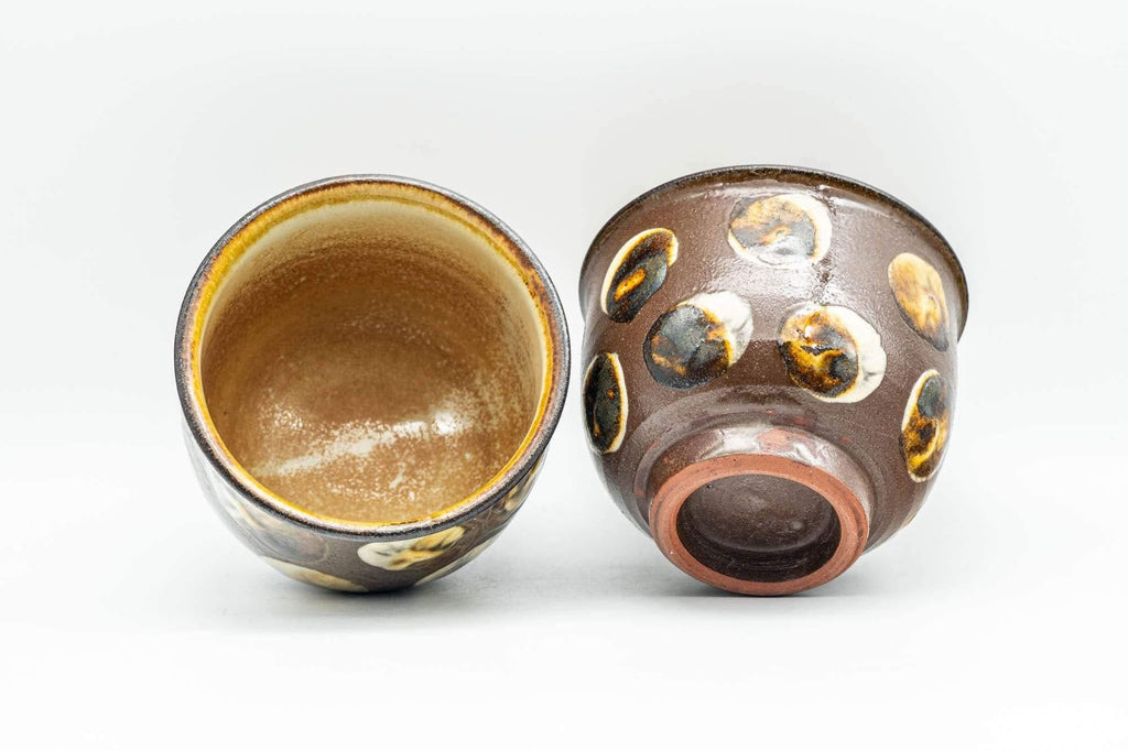 Japanese Teacups - Pair of Brown and Beige Spotted Yunomi - 150ml