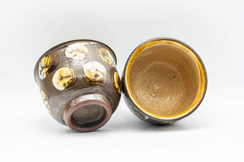 Japanese Teacups - Pair of Brown and Beige Spotted Yunomi - 150ml