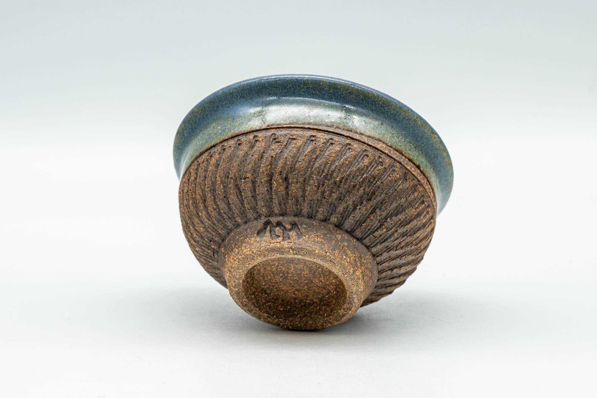 Japanese Teacup - Blue Glazed Carved Base Exterior Guinomi - 45ml