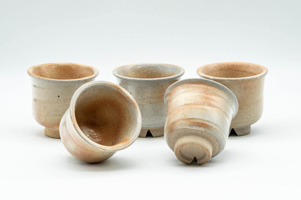 Japanese Teacups - Set of 5 Beige Textured Guinomi - 35ml