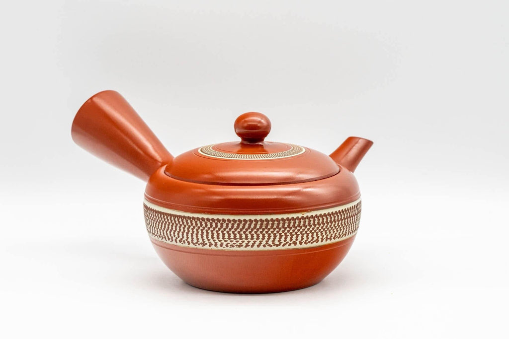 Japanese Kyusu - Engraved Yellow Striped Tokoname-yaki Teapot - 290ml