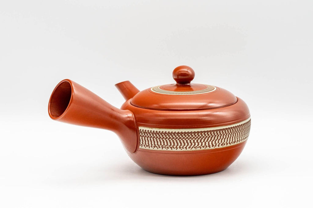 Japanese Kyusu - Engraved Yellow Striped Tokoname-yaki Teapot - 290ml