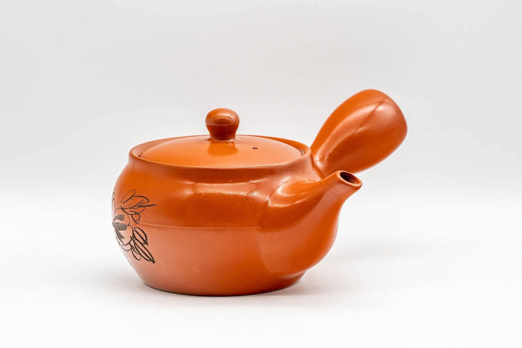 Japanese Kyusu - Floral Engraved Tokoname-yaki Teapot - 350ml