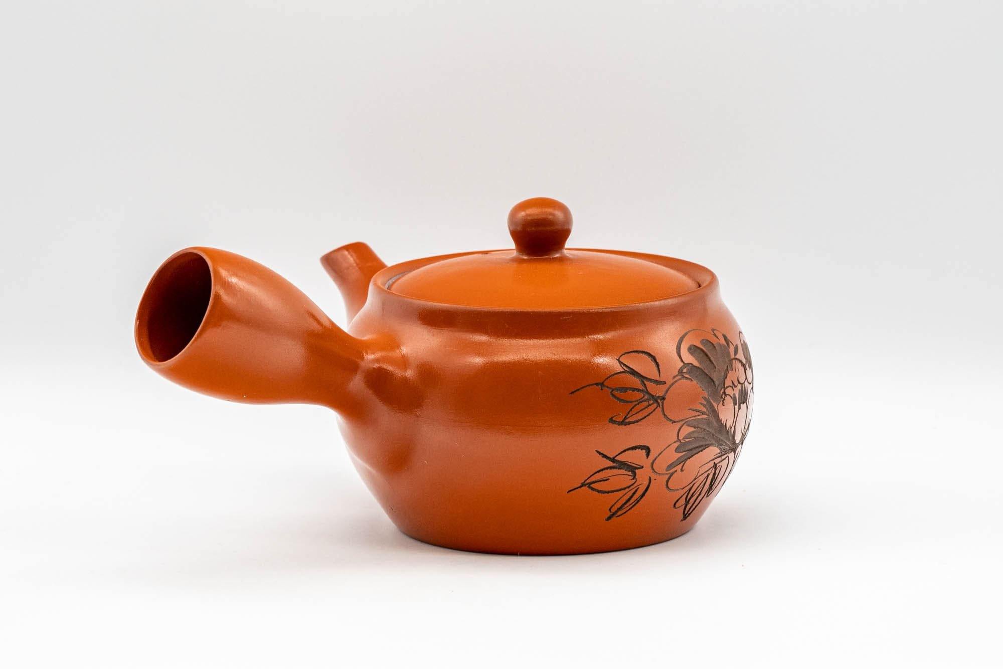 Japanese Kyusu - Floral Engraved Tokoname-yaki Teapot - 350ml