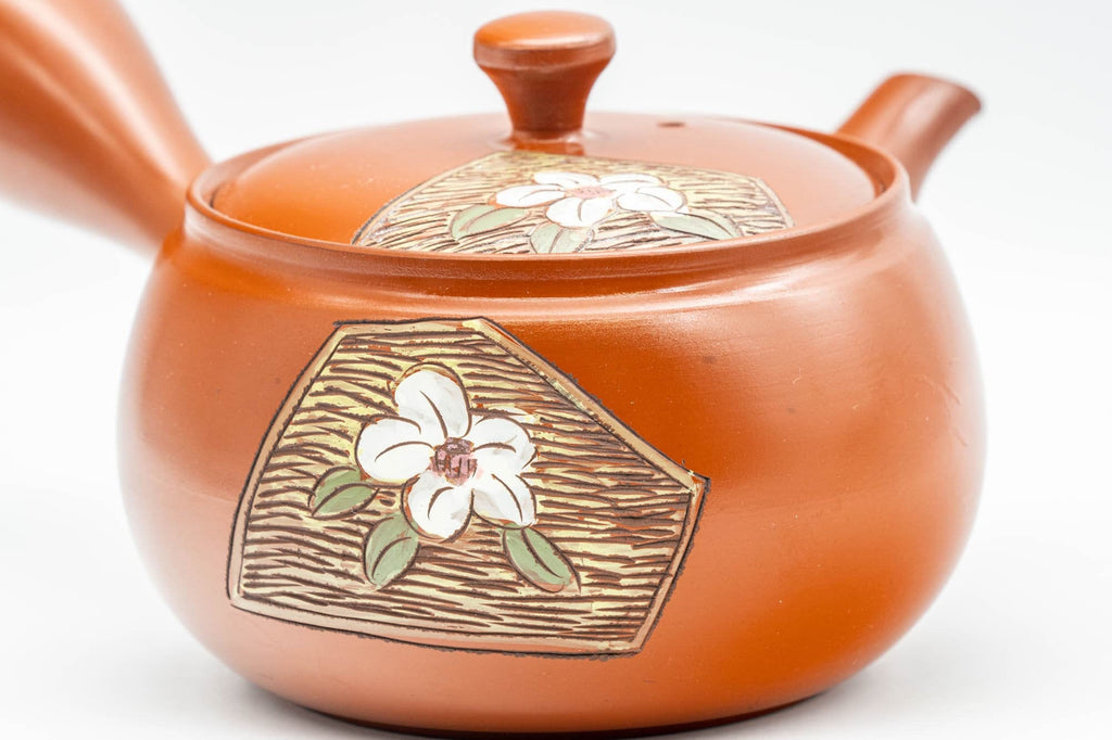 Japanese Kyusu - Floral Engraved Tokoname-yaki Debeso Teapot - 320ml