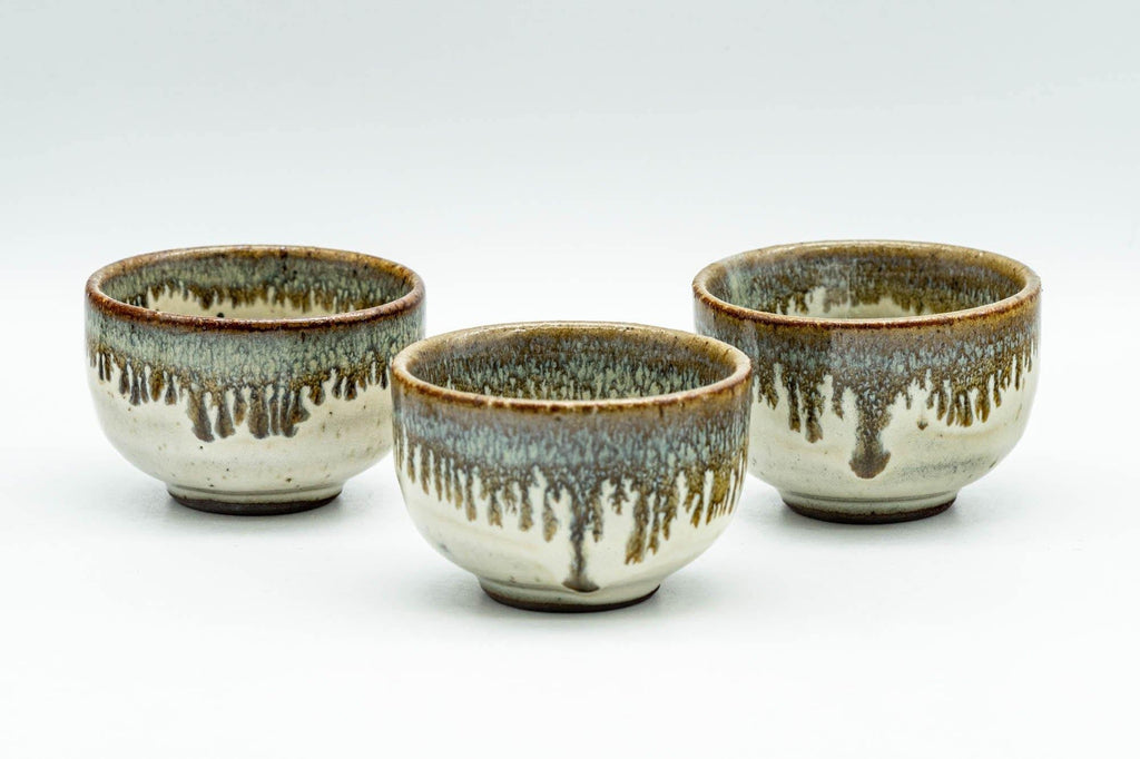 Japanese Teacups - Set of 3 Drip-Glazed Guinomi - 35ml