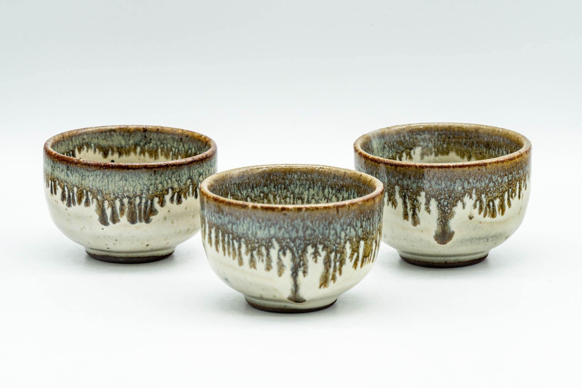 Japanese Teacups - Set of 3 Drip-Glazed Guinomi - 35ml