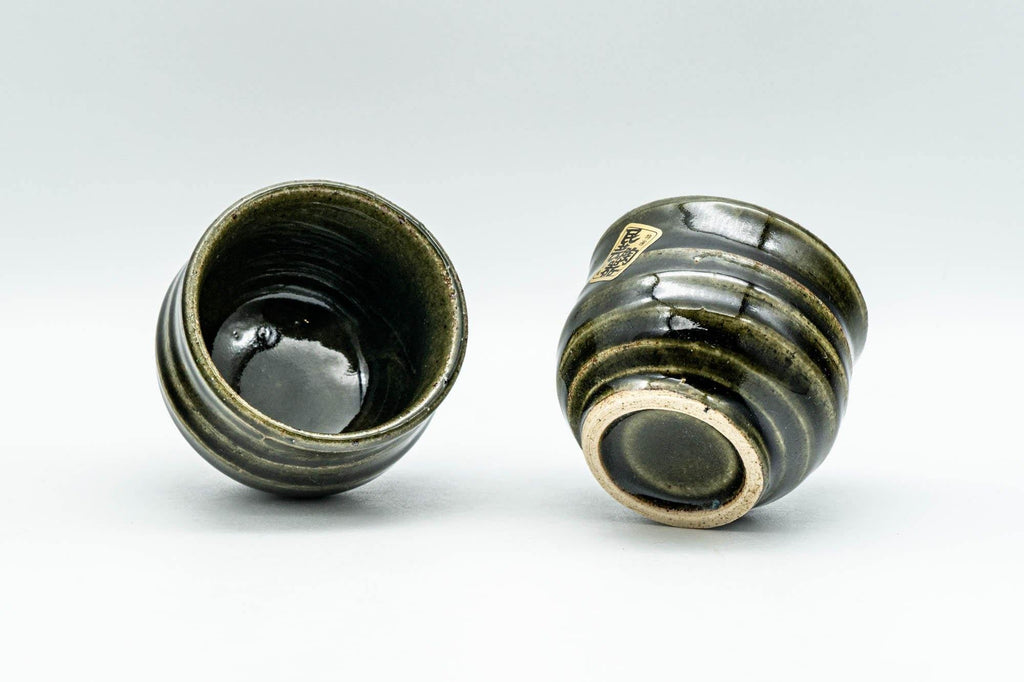 Japanese Teacups - Pair of Forest Green Glazed Guinomi - 60ml