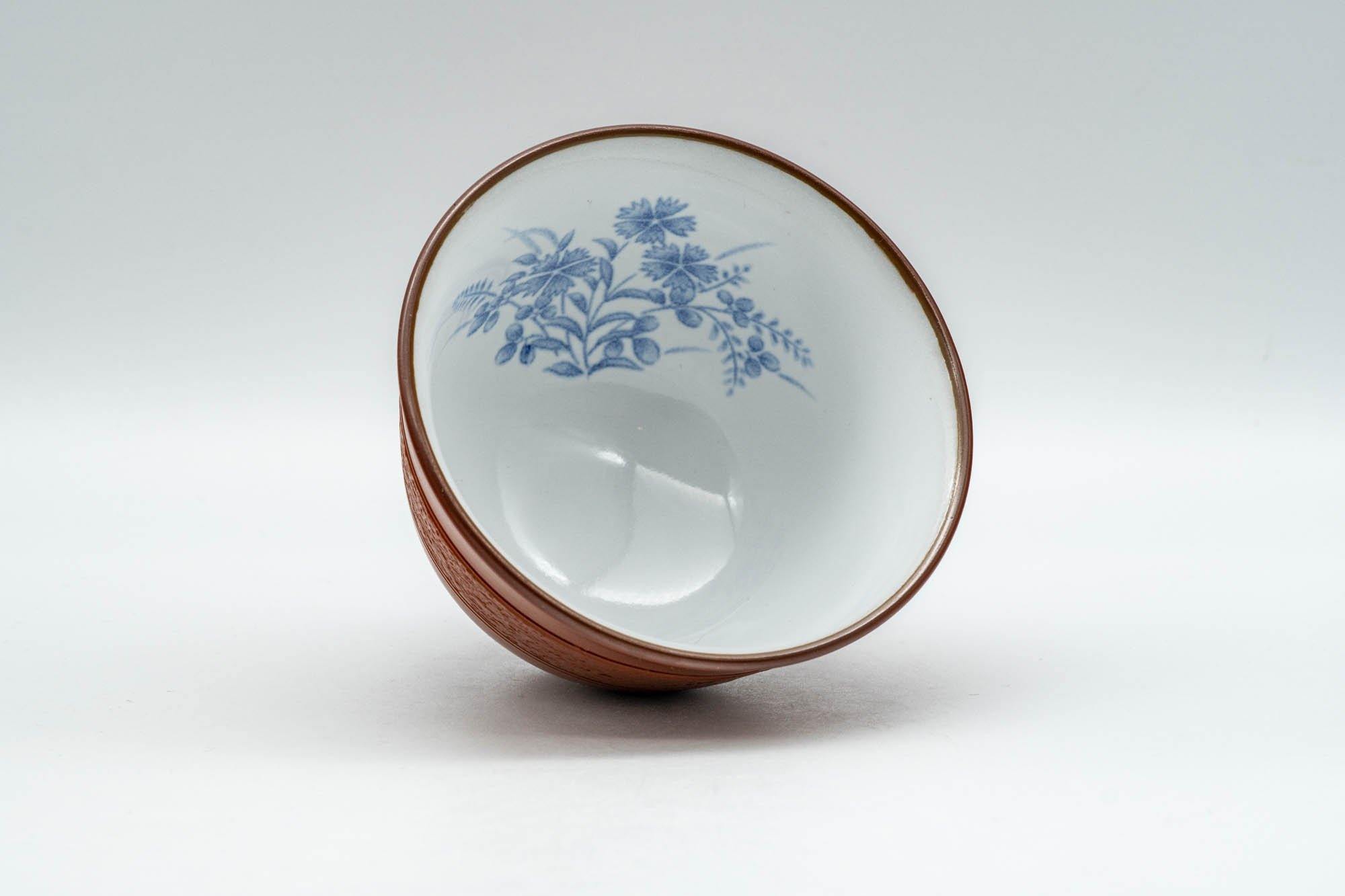Japanese Teacup - Blue Floral White Glazed Interior Tokoname-yaki Yunomi - 110ml
