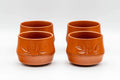 Japanese Teacups - Set of 4 Bamboo Engraved Tokoname-yaki Red Shudei Yunomi - 130ml