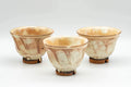 Japanese Teacups - Set of 3 Geometric Beige Glazed Hagi-yaki Yunomi - 110ml