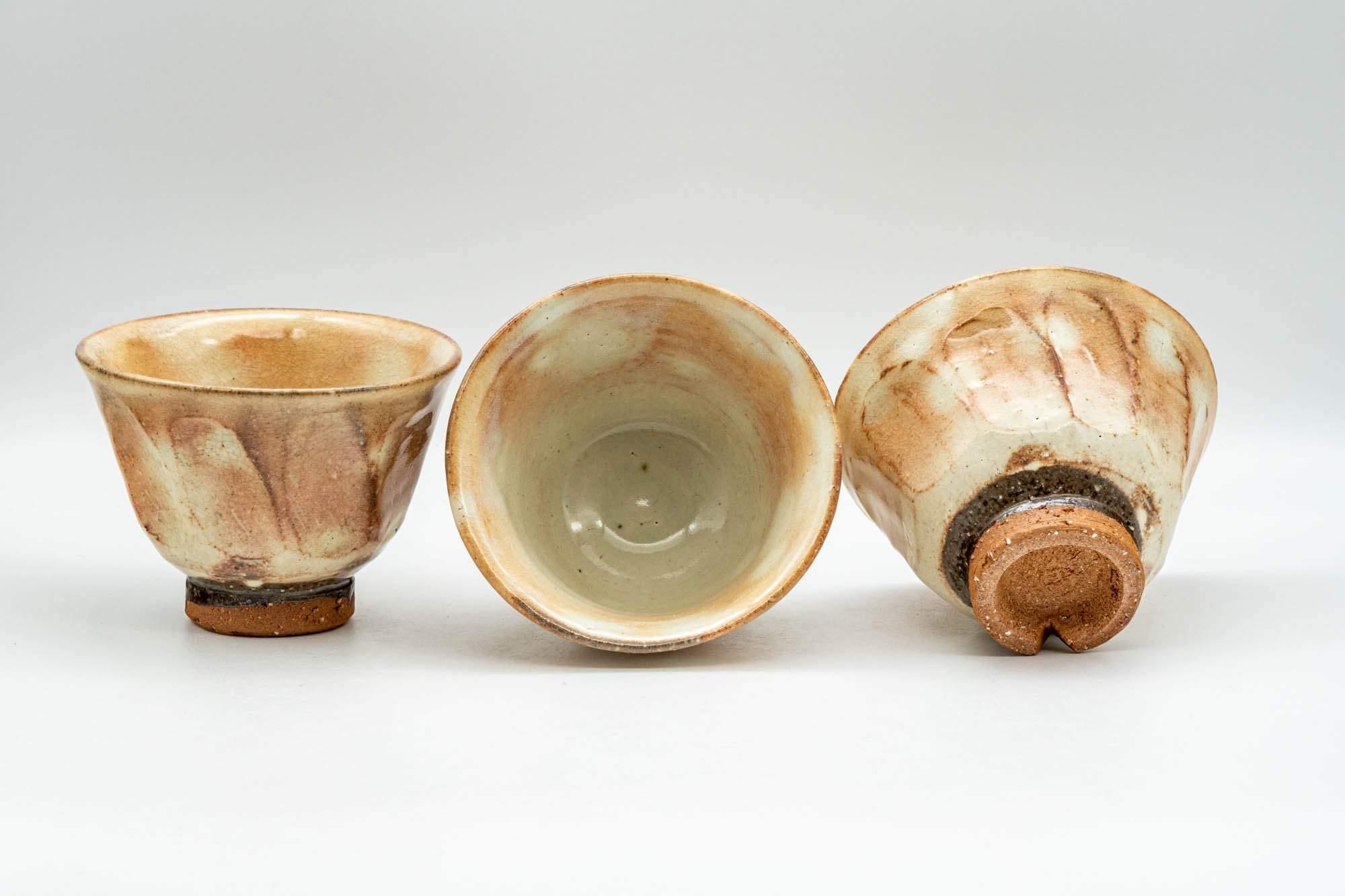 Japanese Teacups - Set of 3 Geometric Beige Glazed Hagi-yaki Yunomi - 110ml