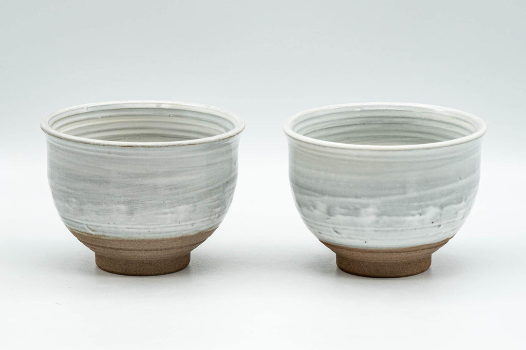 Japanese Teacups - Pair of Grey and White Glazed Spiral Yunomi - 180ml