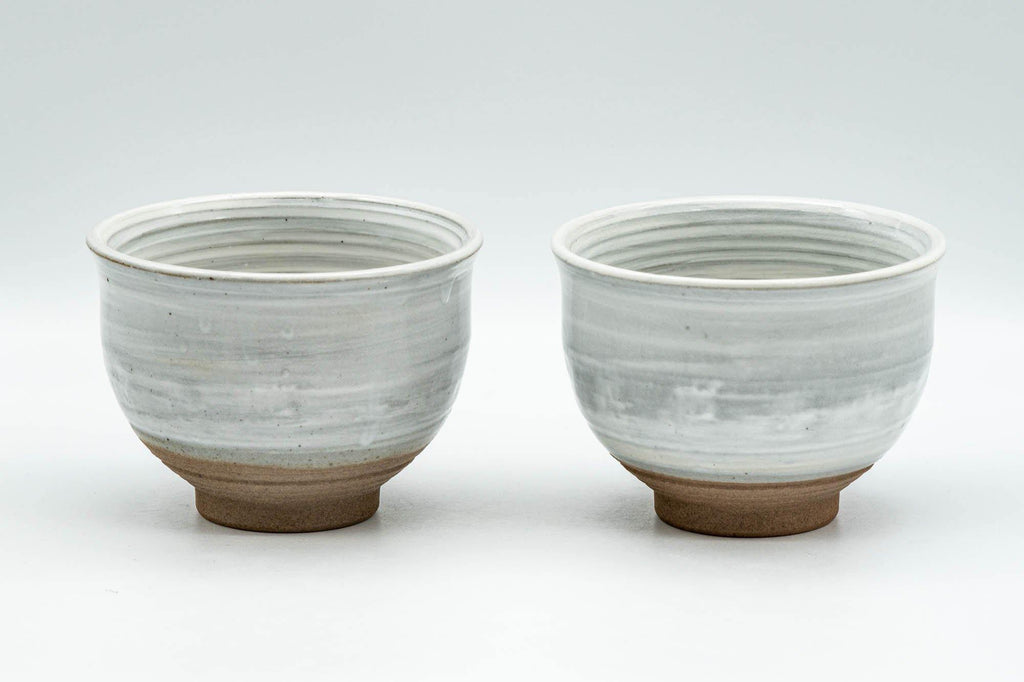 Japanese Teacups - Pair of Grey and White Glazed Spiral Yunomi - 180ml