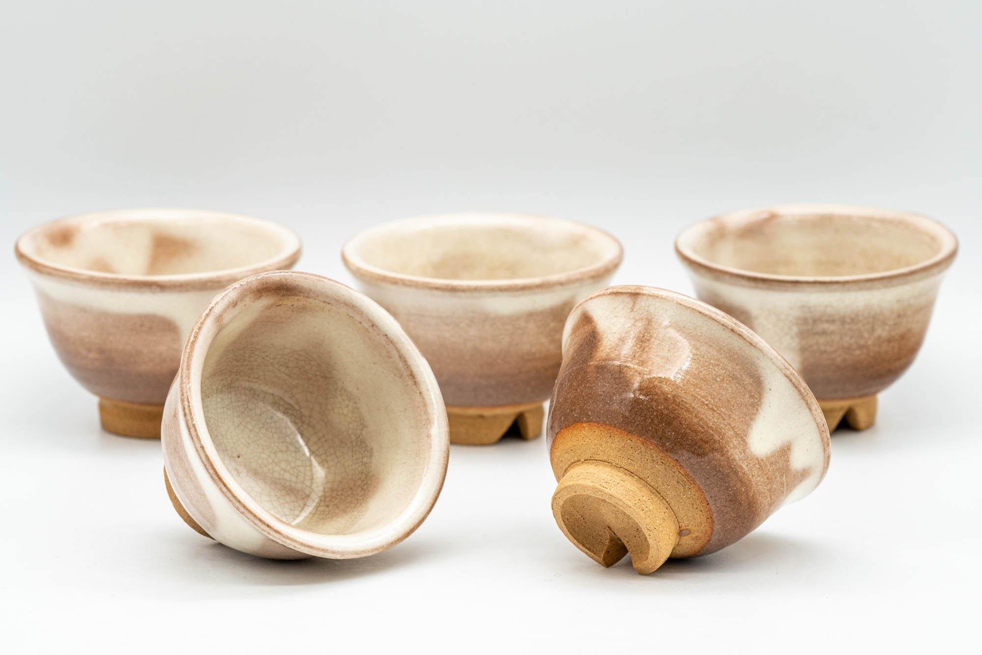 Japanese Teacups - Set of 5 Beige Drip-Glazed Guinomi - 35ml