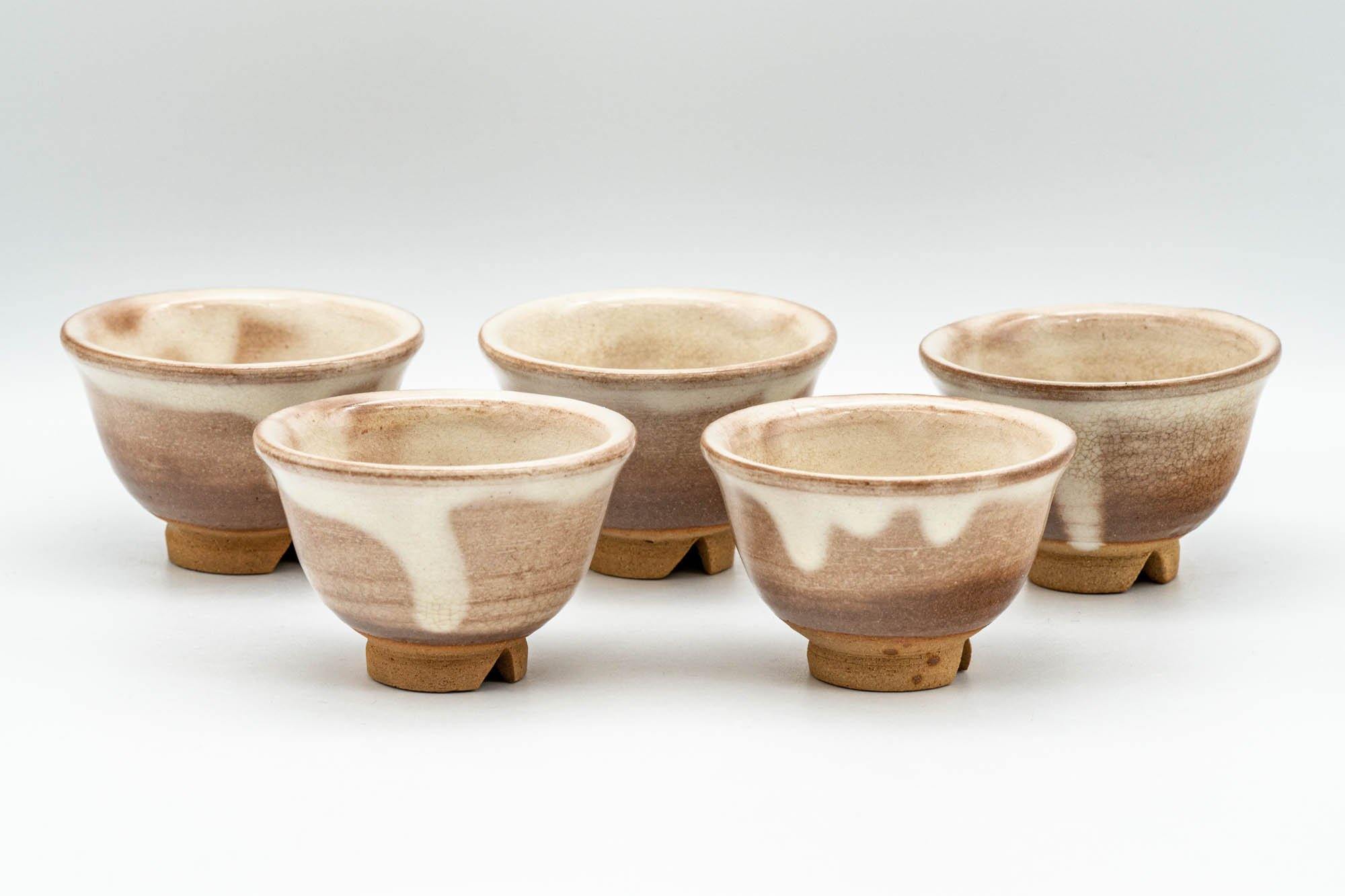 Japanese Teacups - Set of 5 Beige Drip-Glazed Guinomi - 35ml