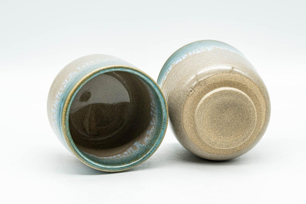 Japanese Teacups - Pair of Turquoise Drip-Glazed Agano-yaki Yunomi - 110ml