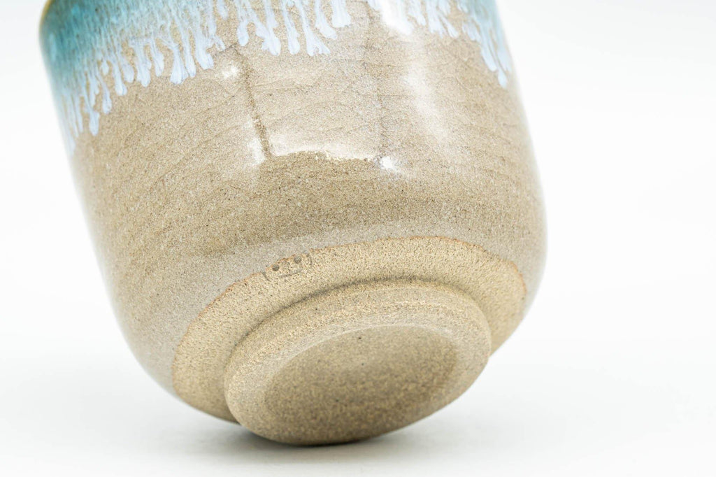 Japanese Teacups - Pair of Turquoise Drip-Glazed Agano-yaki Yunomi - 110ml
