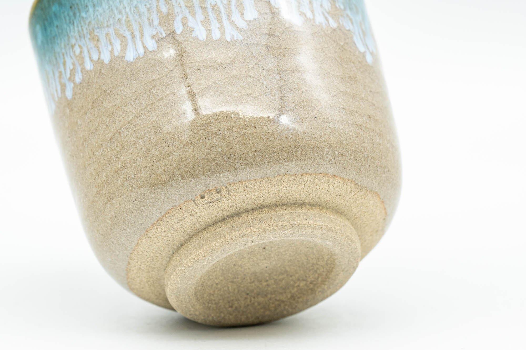 Japanese Teacups - Pair of Turquoise Drip-Glazed Agano-yaki Yunomi - 110ml