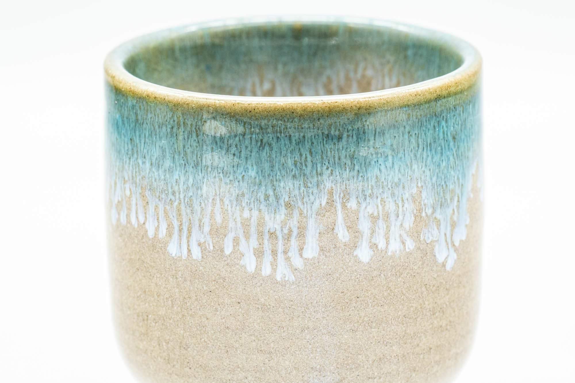 Japanese Teacups - Pair of Turquoise Drip-Glazed Agano-yaki Yunomi - 110ml