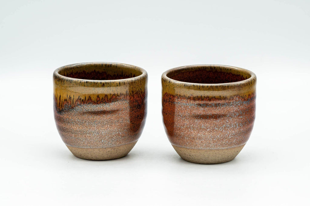 Japanese Teacups - Pair of Red Honey Drip-Glazed Yunomi - 90ml