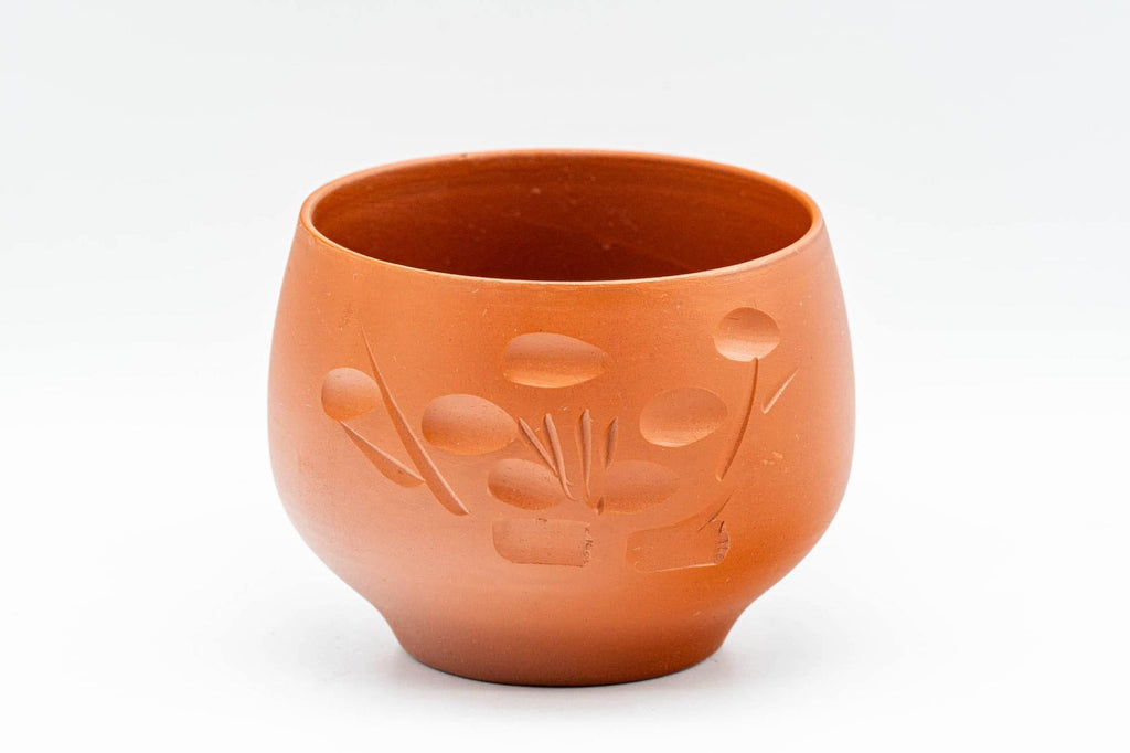 Japanese Teacup - 常滑焼 Engraved Plum Blossom Tokoname-yaki Yunomi
