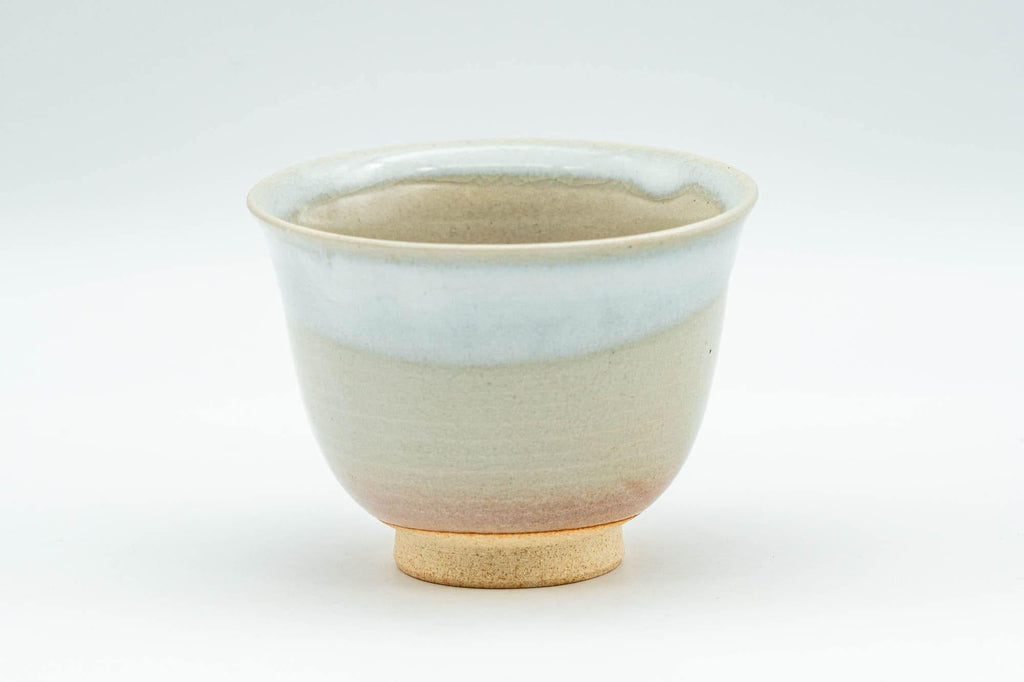 Japanese Teacup Set - 椿窯, 天鵬山 Tsubaki Kiln - 5 Beige and White Glazed Hagi-yaki Yunomi in Wooden Box - 75ml