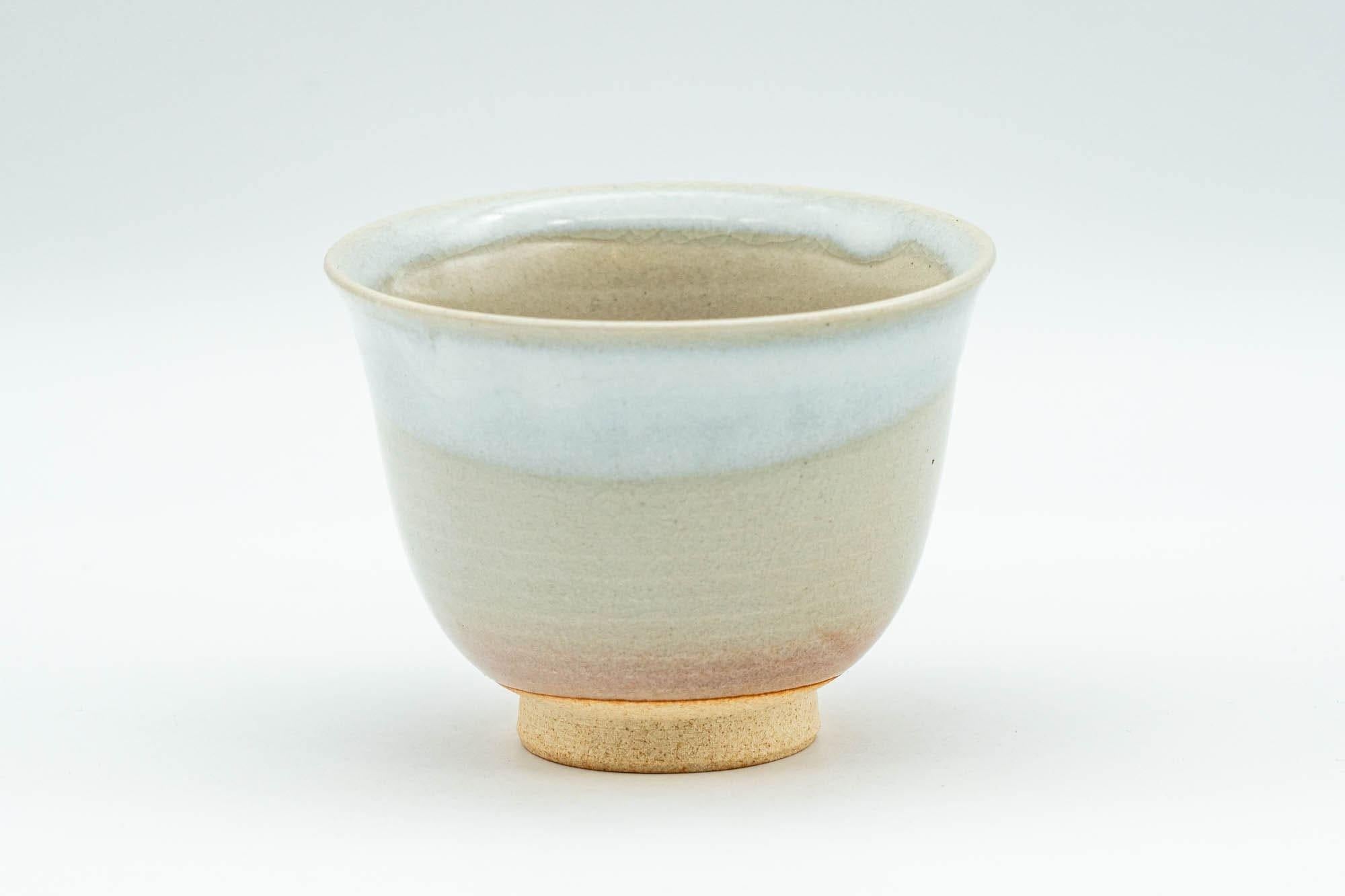Japanese Teacup Set - 椿窯, 天鵬山 Tsubaki Kiln - 5 Beige and White Glazed Hagi-yaki Yunomi in Wooden Box - 75ml