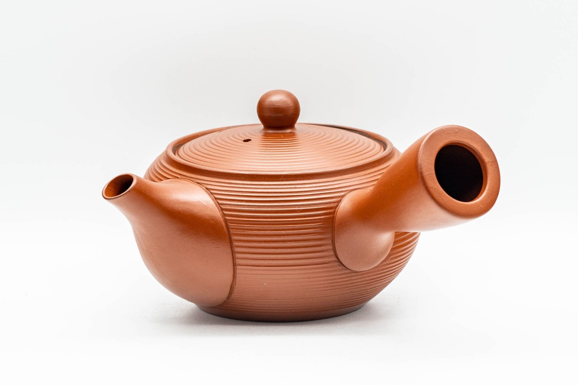 Japanese Tea Set - Red Tokoname-yaki Debeso Kyusu Teapot and 5 Bamboo Yunomi Teacups in Wooden Box