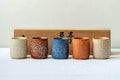 Japanese Teacup Set - Five Unique Shino Glazed Yunomi in Wooden Box - 100ml