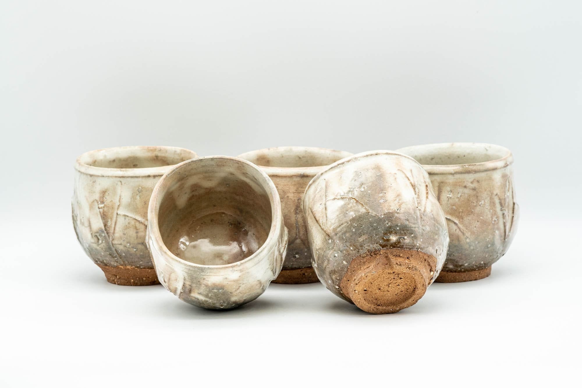 Japanese Tea Set - 納富鳥雲 Notomi Choun, Daikazan Klin - Beige Hagi-yaki Do-ake Kyusu Teapot with 5 Yunomi Teacups in Wooden Box