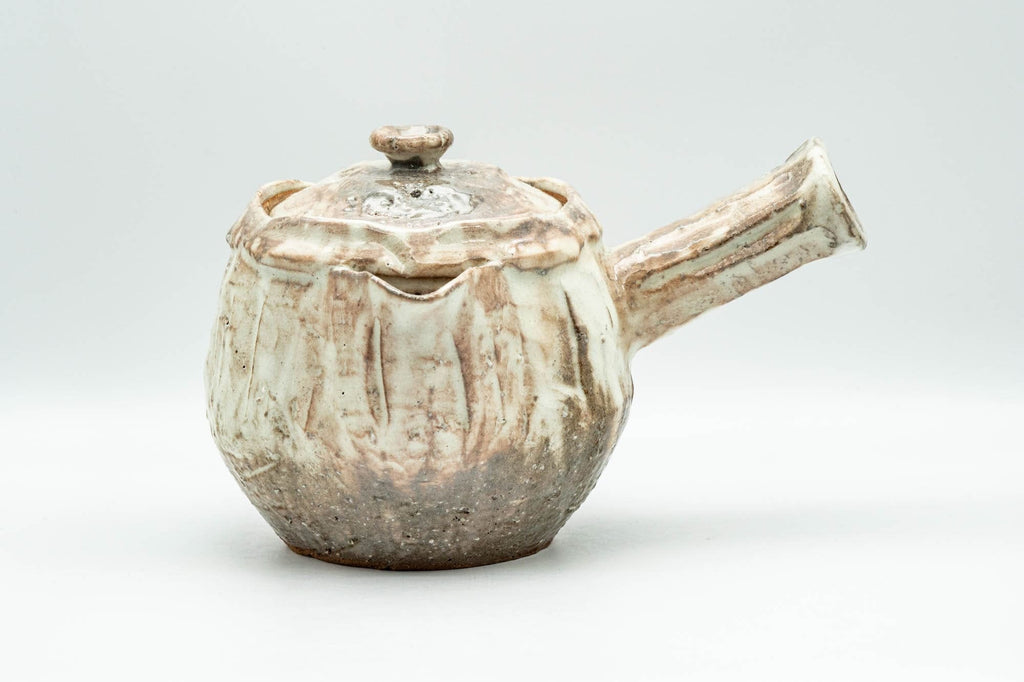 Japanese Tea Set - 納富鳥雲 Notomi Choun, Daikazan Klin - Beige Hagi-yaki Do-ake Kyusu Teapot with 5 Yunomi Teacups in Wooden Box