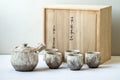 Japanese Tea Set - 納富鳥雲 Notomi Choun, Daikazan Klin - Beige Hagi-yaki Do-ake Kyusu Teapot with 5 Yunomi Teacups in Wooden Box