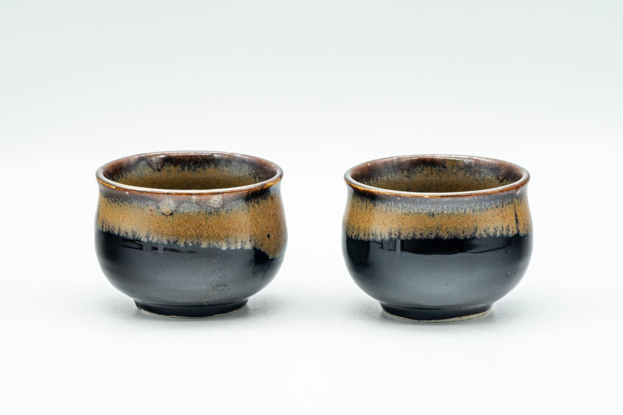 Japanese Teacups - Pair of Black Brown Hare's Fur Glazed Guinomi - 50ml