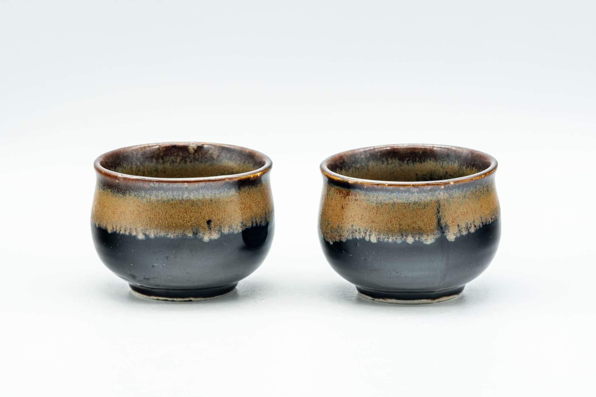 Japanese Teacups - Pair of Black Brown Hare's Fur Glazed Guinomi - 50ml