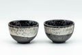 Japanese Teacups - Pair of Metallic Black Hakeme Guinomi - 60ml