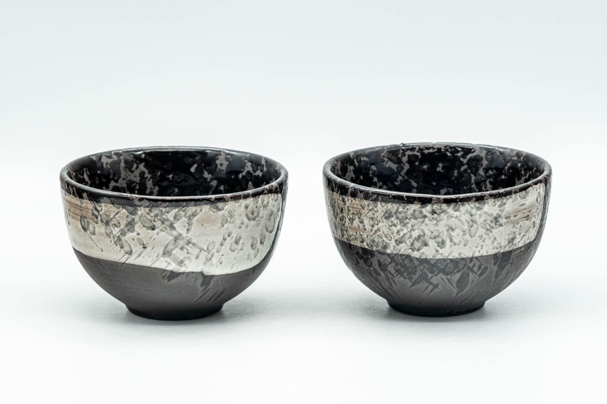 Japanese Teacups - Pair of Metallic Black Hakeme Guinomi - 60ml