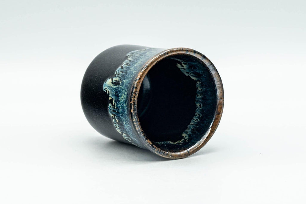 Japanese Teacup - Jet Black Hare's Fur Drip Glazed Guinomi - 60ml