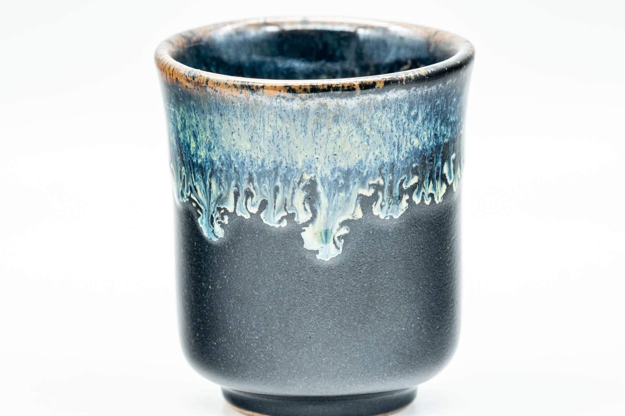 Japanese Teacup - Jet Black Hare's Fur Drip Glazed Guinomi - 60ml
