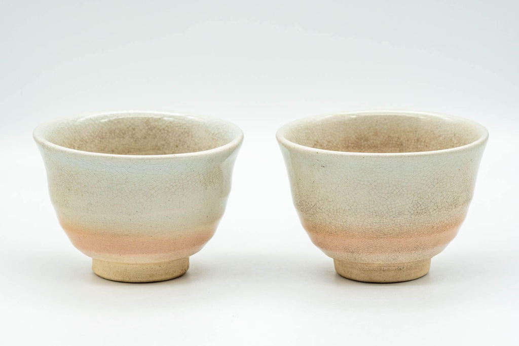 Japanese Teacups - Pair of Beige Pink Weathered Hagi-yaki Yunomi - 90ml