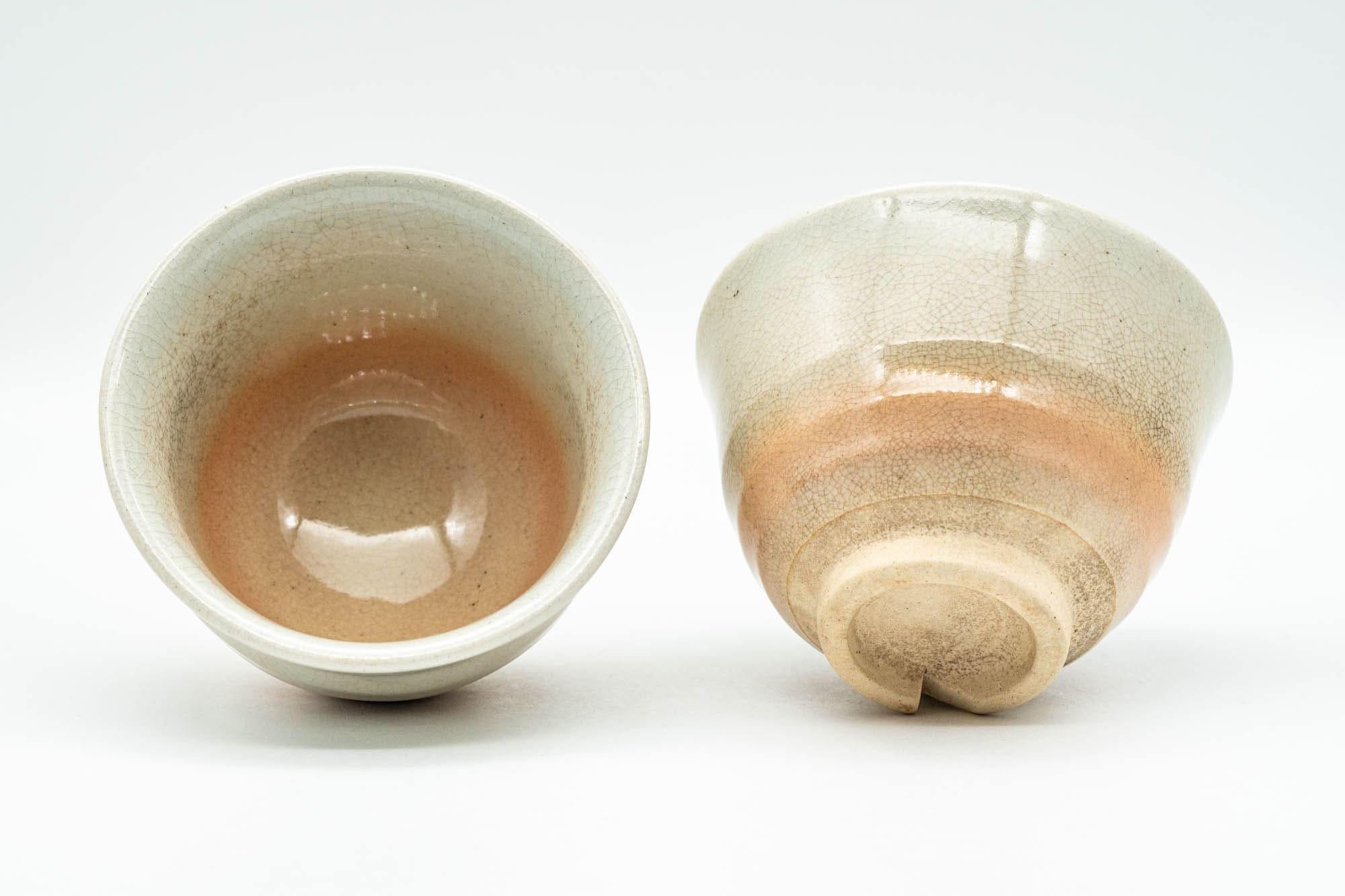 Japanese Teacups - Pair of Beige Pink Weathered Hagi-yaki Yunomi - 90ml