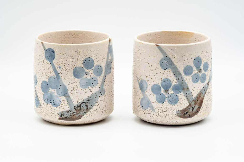Japanese Teacups - Pair of Pink Floral Tsutsu-gata Yunomi - 170ml