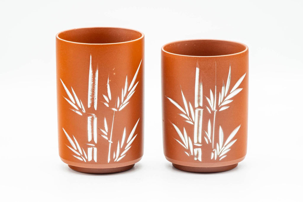 Japanese Teacups - Pair of White Bamboo Tokoname-yaki Meoto Yunomi