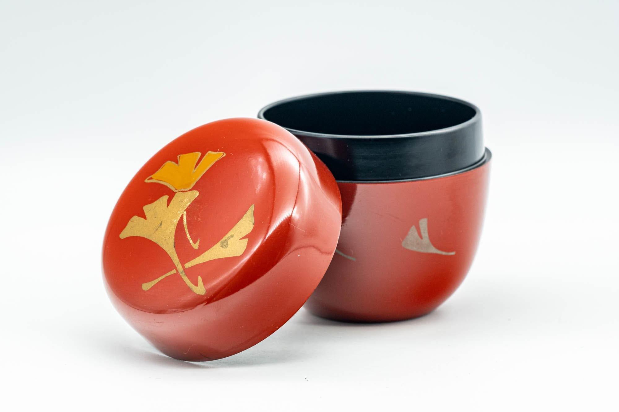 Japanese Natsume - Ginkgo Leaves Red Lacquer Matcha Tea Caddy - 100ml