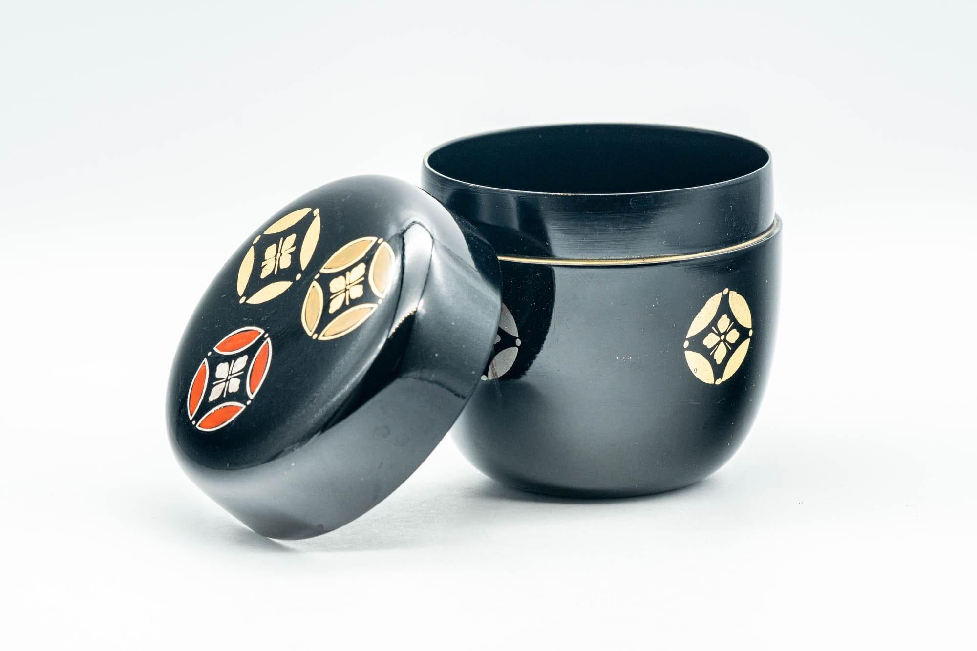 Japanese Natsume - Gold and Red Emblemed Black Lacquer Matcha Tea Caddy - 100ml