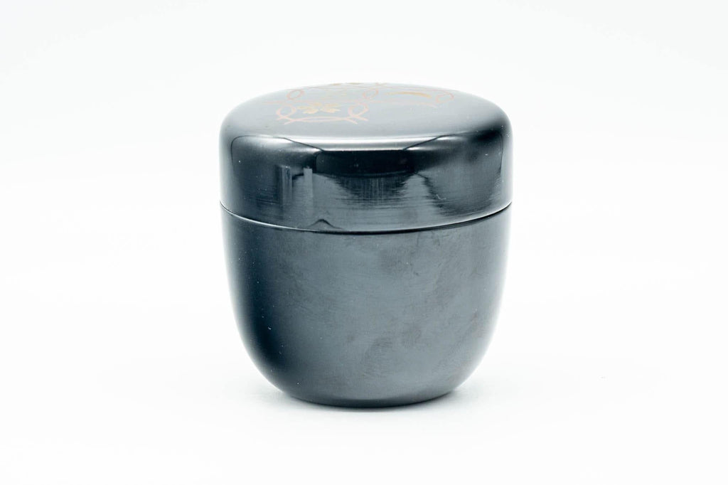 Japanese Natsume - Floral Geometric Black Lacquer Matcha Tea Caddy - 100ml
